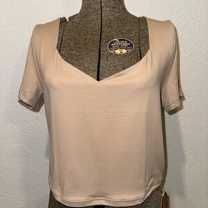 Reoria V-Neck Crop Top – Taupe Beige (XL)